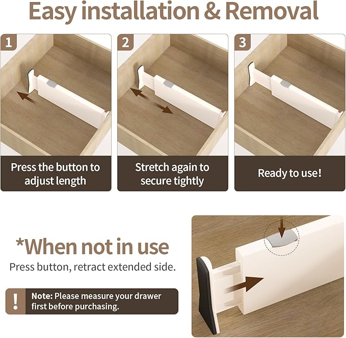 Drawer Dividers Organizer 9 Pack, Adjustable Separators 4" High Expandable from 11-17" for Bedroom, Bathroom, Closet, Clothing, Office, Kitchen (Beige, 9 PACK)