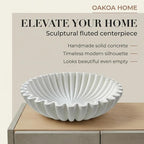 OAKOA Large Decorative Bowl - White Decorative Bowls for Home Decor - Organic Modern Home Decor Bowl - Concrete Ruffle Bowl Decor - Fluted Bowl - Scalloped Bowl