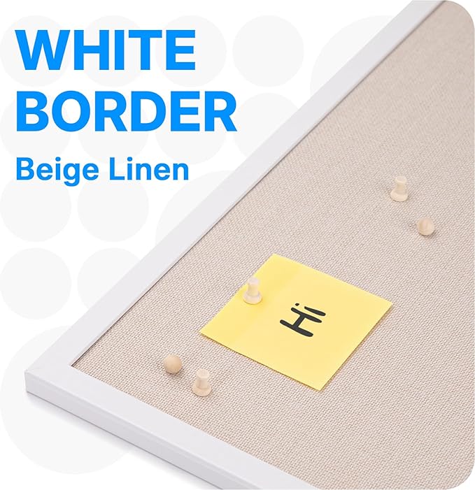 OWLKELA 13.3"x17.7" inch Bulletin Board with Linen 1 Pack, White Wood Style Frame, with 10 Pushpins, Linen Cork Board, Ideal for School, Home & Office