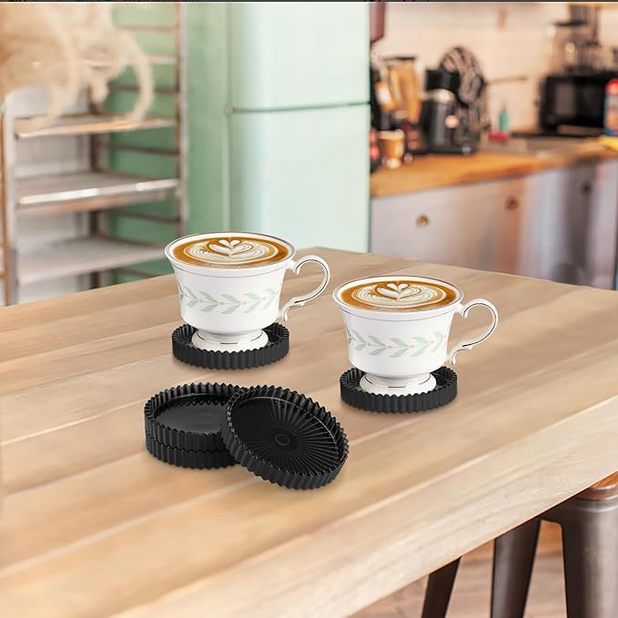 Glass Black Coaster Set of 5- Coasters for Glass Table Black Coasters Modern Round Cup Mats Coffee Table Decor for Kitchen, Bar, Dining Room, Living Room, Office