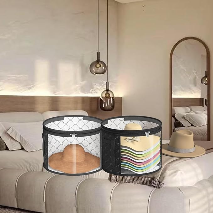 STARGAZ Hat Boxes For Women Storage - This Oversized Clear Hat Storage Bag can hold 9 hats,suitable for cowboy hats,suitable for travel and daily hat organizer for closet(Gray and Black)