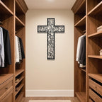 Black Metal Cross Wall Decor Iron Christian Cross for Home Church, Hollow Out Artistic Hanging Ornament, Crosses Wall Decor for Living Room, Bedroom, Decorative Thankful Religious Gift 41.3x27.4 inch