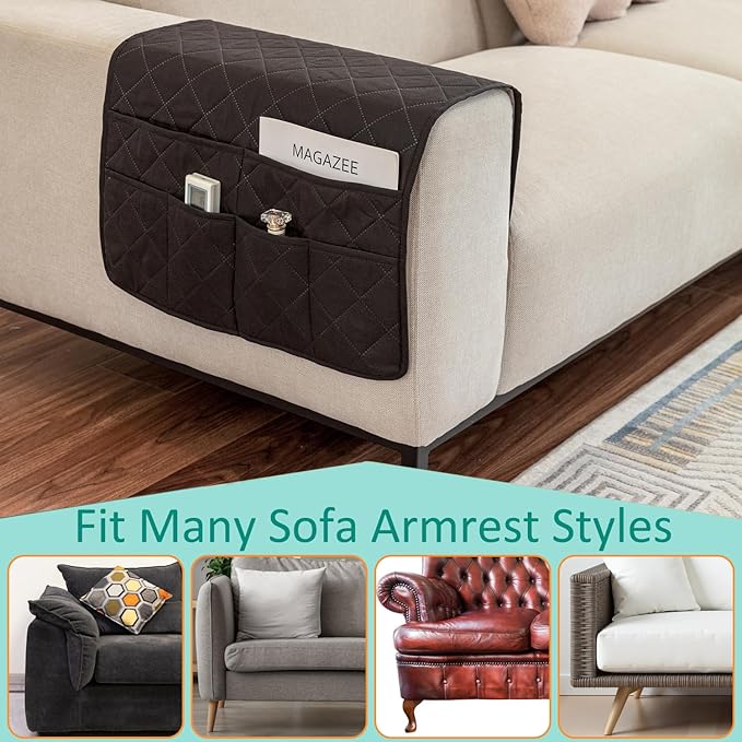 Remote Control Holder for Recliner Armchair Caddy Couch Armrest Organizer, Non-Slip Arm Chair Bedside Caddy Storage Organizer for Recliner Couch With 6 Pockets for Magazine, Phone, iPad (Black)