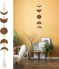 Moon Phase Wall Hanging Wood Beaded with Tassel,Phases of The Moon,Boho Home Decor for Living Room Bedroom Office(Brown)