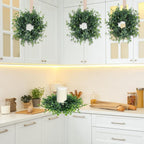 6 Pcs Mini Green Boxwood Candle Rings Wreaths Spring Summer Kitchen Cabinet Swags Wreath 3 Inch Wedding Rings Wreaths Pillar Candle Holder for Wedding Home Door Tabletop Decor