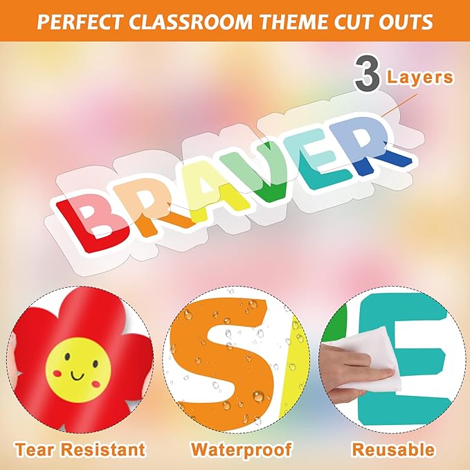 Classroom Bulletin Board Decoration Set Welcome Banner Wall Door Decor Colorful Classroom Decorations for Kindergarten Preschool Elementary Middle School (Braver, Stronger, Smarter)