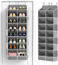 Yecaye 8 Tier Over the Door Shoe Organizer of Deep 16 Compartments, 50lbs Load Shoe Rack for Door in Oxford Holds 16-24 Pairs, Stain-Resistant Hanging Shoe Organizer for Closet, Grey