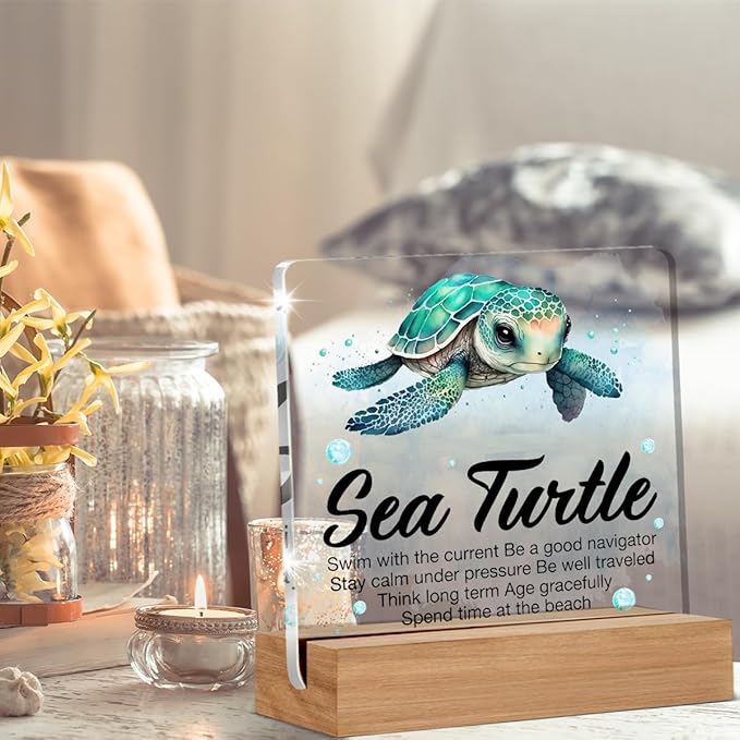 Inspirational Motivational Gifts - Turtle Gifts for Women Men - Sea Turtle Clear Desk Decorative Sign Home Decor