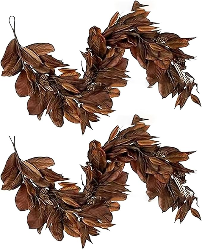 Brown Leaf Wreath, Artificial Realistic Reusable Leaf Swag Fall Porch Decorations Outdoor for Mantle Fall Decorations for Home (2-180)