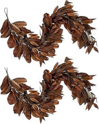 Brown Leaf Wreath, Artificial Realistic Reusable Leaf Swag Fall Porch Decorations Outdoor for Mantle Fall Decorations for Home (2-180)