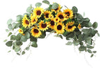 Artificial Sunflower Swag, 30Inch Decorative Flower Swag with Green Leaves Hanging Ornament Floral Swag Door Swag for Door Wedding Party Decoration