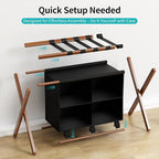 Bamboo Luggage Rack 2 Pack with 4 Storage Compartments, Foldable Suitcase Stand for Guest Room, 150lbs Capacity, Sturdy, Space-Saving and Easy to Assemble Organizer