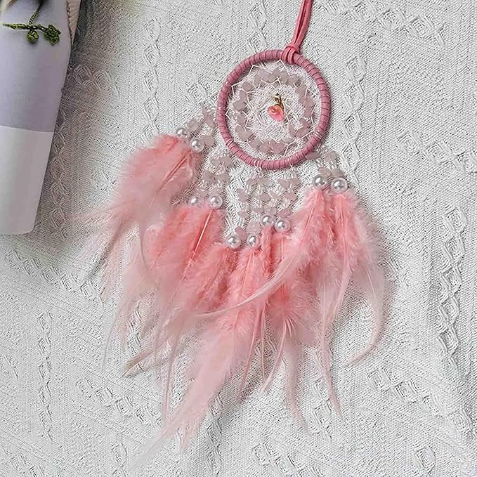 Car Dream Catcher for Rearview Mirror Accessories, Car Mirror Hanging Accessorie, Car Charms Ornament Lucky Ornament Pendant Car Interior Accessorie (Pink)