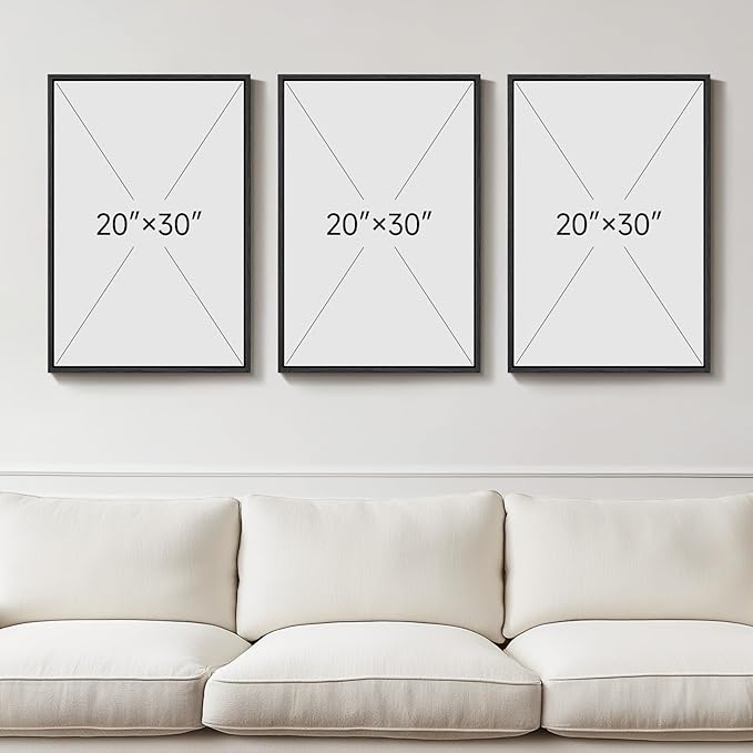 Large Framed Neutral Black and Beige Wall Art, 3 Piece Modern Canvas Prints Paintings Artwork for Walls, Minimalist Boho Geometric Pictures Wall Decor for Living Room Bedroom Home Office 20x30 In