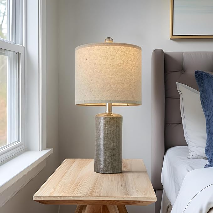G-SAFAVA 20.25" Small Table Lamps Set of 2 Modern Ceramic Lamps for Living Room Farmhouse Bedside Lamps Boho Lamps for Night Stands Grey Bedroom Lamp Side End Table Lamps
