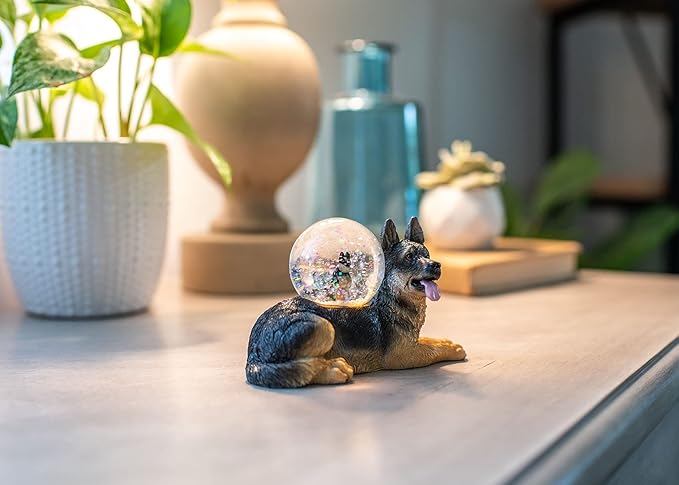 Elanze Designs German Shepherd Mother and Baby Miniature 45MM Sturdy Polyresin Magical Whimsical Tabletop Dresser Nightstand Glitter Water Snow Globe Figurine Decoration