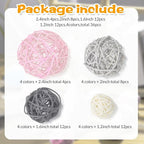 Patelai 36 Pcs Wicker Rattan Balls Decorative Balls for Vase Centerpiece Bowls Orbs Filler for Home Decor,4 Sizes(White, Pink, Light Grey, Dark Grey,2.4'',2'',1.6'',1.2'')