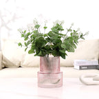 Pink Glass Vase, Ribbed Glass Vase for Tulips, Flower Vases for Bouquet, Pink Modern Vases for Living Room, Dining Table, Entryway, Mantle, Shelf, Wedding, Office, 7.5 Inches