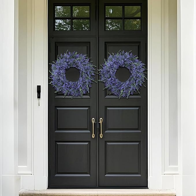 26" Lavender & Eucalyptus Wreath for Front Door, Porch, Window - Large Artificial Greenery Outdoor Wreath for Home, Farmhouse Decor - Spring, Summer, Fall, All Seasons (Purple)