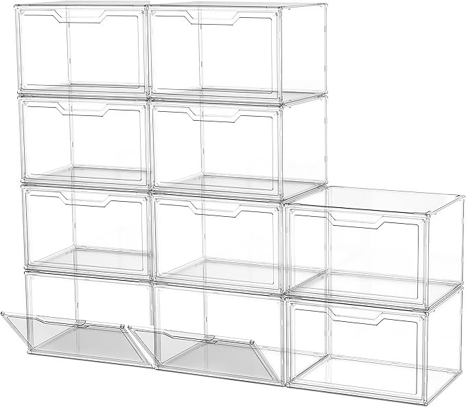 Magnetic Acrylic Clear Shoe Boxes – 360° Transparent Stackable Sneaker Storage & Organizer Box, Professional Shoe Display Case & Multipurpose Storage Bin for Closet (10pcs)