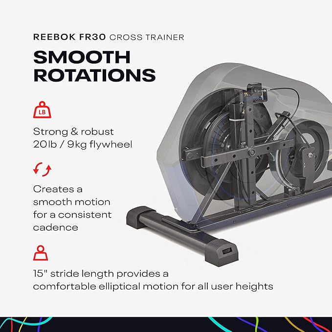 Reebok FR20 Home Elliptical Cross Trainer, Black, Cardio Exercise, 8 Resistance Levels, 264 lb. Capacity, Plus 60 Day Free Kinomap Membership