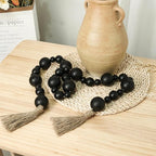 2" Extra Large Wood Bead Garland with Tassels, 60" Long Rustic Farmhouse Wooden Beads Garland, Decorative Beads Boho Decorations for Home Table Mantle Black