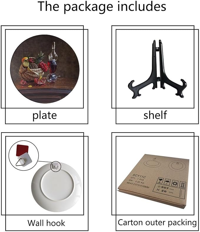 WineDecorative Plate Stand, 8 Inch, Overturned Wine Glass and Pomegranate Round Display Plate, Table Top Plate Decor with Stand, for Display Living Room Kitchen Closet Table Decor