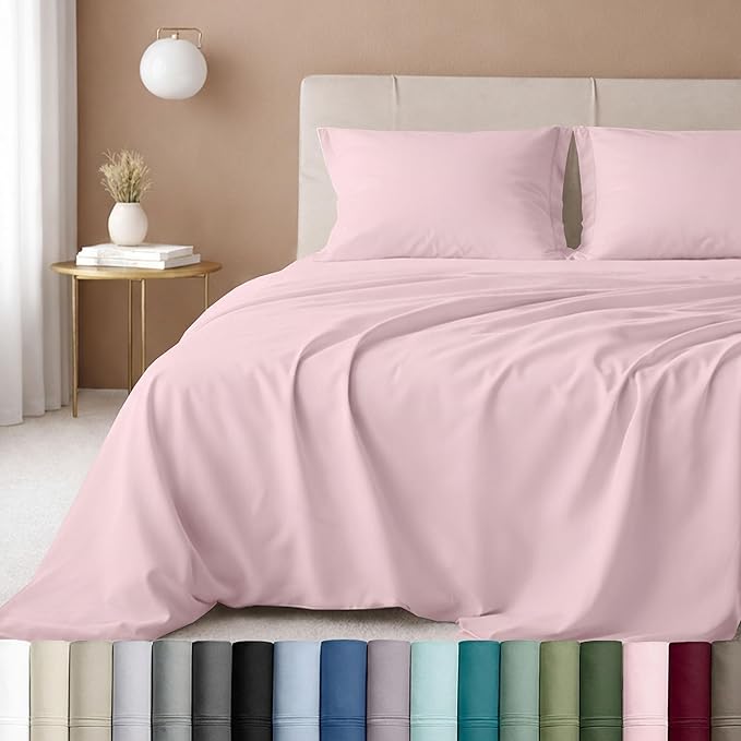 California Design Den - Luxury Full Size Sheet Set - 100% Cotton, 600 Thread Count Deep Pocket Full Size Bed Sheets, Cooling Hotel-Quality Sheets with Sateen Weave - Blush Pink