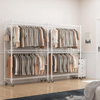 BATHWA Heavy Duty Garment Rack on Wheels, Rolling Clothes Racks for hanging clothes, Modern Closet Wardrobe Clothing Rack with 8 Side Hangers, White