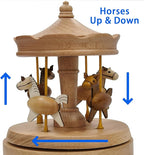 Briskfeel Wooden Carousel Music Box with Moving & Elevating Horses, Rotating Wind-Up Decor, Collectible Mechanical Musical Box, Timeless Gift