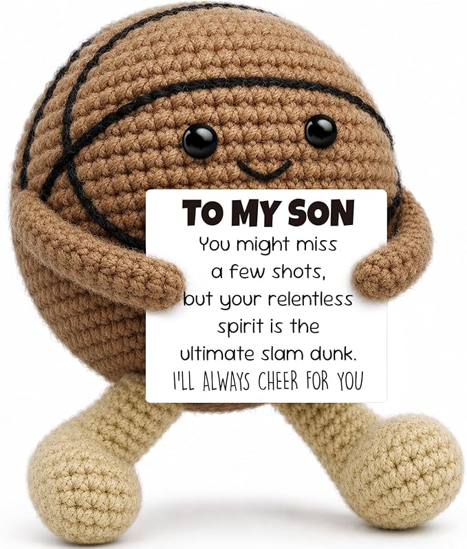 Son Gifts from Mom Dad,Graduation Gift for Him Son 2026,Inspirational Crochet Basketball Desk Decor,Year Old Boy Birthday Gifts for Adult Step Bonus Son in Law, Motivational Sports Shelf Sitter