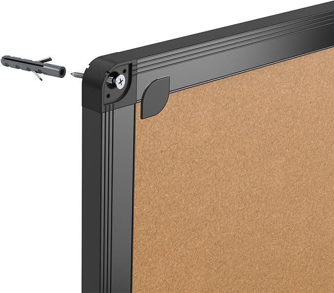 VIZ-PRO Cork Notice Board, 48 X 32 Inches, Cork Bulletin Board with Black Aluminium Frame