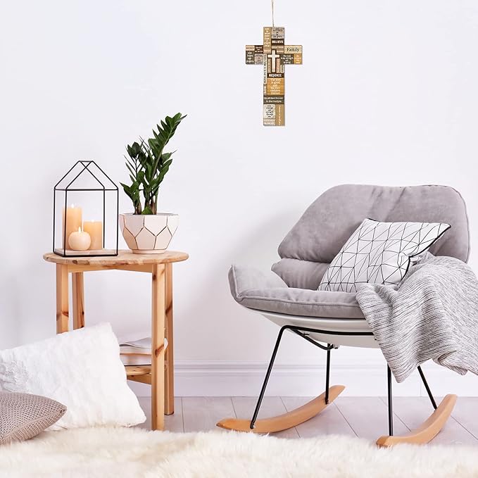 Jetec Cross Wall Decor Christian Wooden Cross Easter Religious Faith Biblical Verse Wall or Table Sign for Easter First Communion Gift Farmhouse Home Hanging Decoration(10.6 x 6.1 Inch)