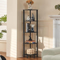 YUFAM 5-Tier Corner Shelf with Sturdy 5-Leg Base, Wooden Corner Bookshelf for Small Spaces, Corner Standing Shelf for Living Room, Bedroom, Office, Black