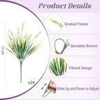 24 Pcs Artificial Faux Plants for Outdoor Spring Decoration, Fake Monkey Grass for Garden Porch Balcony Planters, Fake Greenery Shrubs UV Resistant No Fade Plants Bush for Pathway(White)