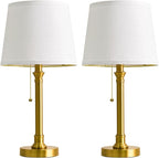 Oneach 19.5" Gold Table Lamp Set of 2, Small Bedside Table Lamps with USB A+C Charging Ports, Pull Chain Switch, Brass Modern Nightstand Lamps for Living Room, Bedroom, Nursery
