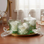 Aoriher 4 Pcs Crystal Glass Candy Jar Set with Lids Home Decorative Storage Jars for Apothecary, Bathroom, Kitchen, and Pantry, Ideal for Cotton Swabs and Jewelry (Medium,Gradient Green)