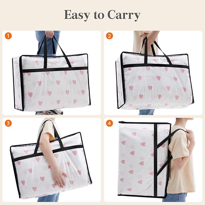 Lifewit 4 Pack Clear Clothes Storage Bags, 60L Plastic Blanket Storage Bag, Vinyl Foldable Moving Bags with Zipper, Closet Organizers and Storage Containers for Bedding, Duvet, Comforter