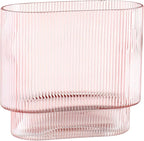 Ribbed Glass Vase, Pink Glass Vase, Fluted Short Vases for Flowers, Modern Vases for Living Room, Dining Room, Bathroom, Desk, Shelf, Wedding, Office, 7 Inches