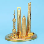 Shanghai Building Collection Model Set, Oriental Pearl Tower and Jin Mao Financial Center Souvenir, Electroplated Bronze Gold Metal Architecture Miniatures for Office Home Decor (Gold-Small)