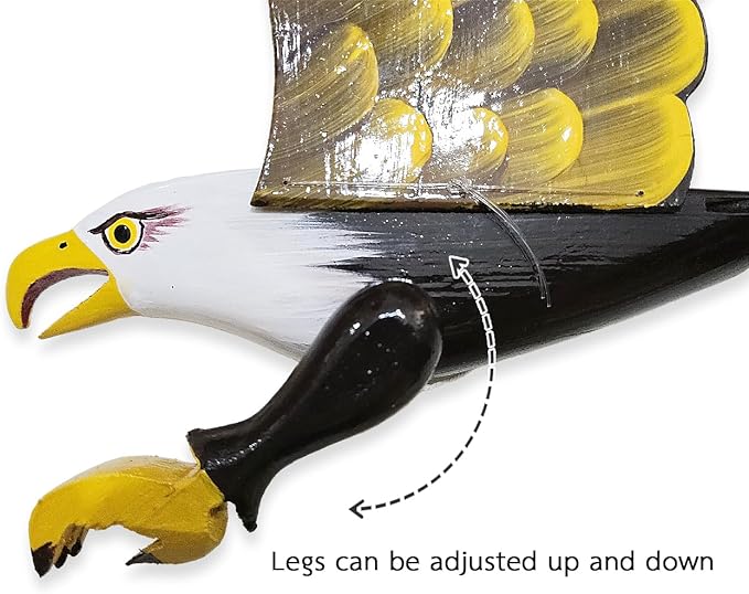 WitnyStore Wooden Bird Mobile 25" Yellow Black Flying Eagle Hand Made Painted Wood Flapping Wing Birds Hanging Ceiling Decor Wind Chimes Handcrafted Animal Decorative Collectible Décor Gifts Souvenirs
