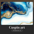 Large Framed Modern Elegant Abstract Wall Art for Living Room, 3 Piece Contemporary Blue and Gold Bright Prints Paintings Artwork for Walls, Luxury Pictures for Hallway Home Office Wall Decor 24x36 In