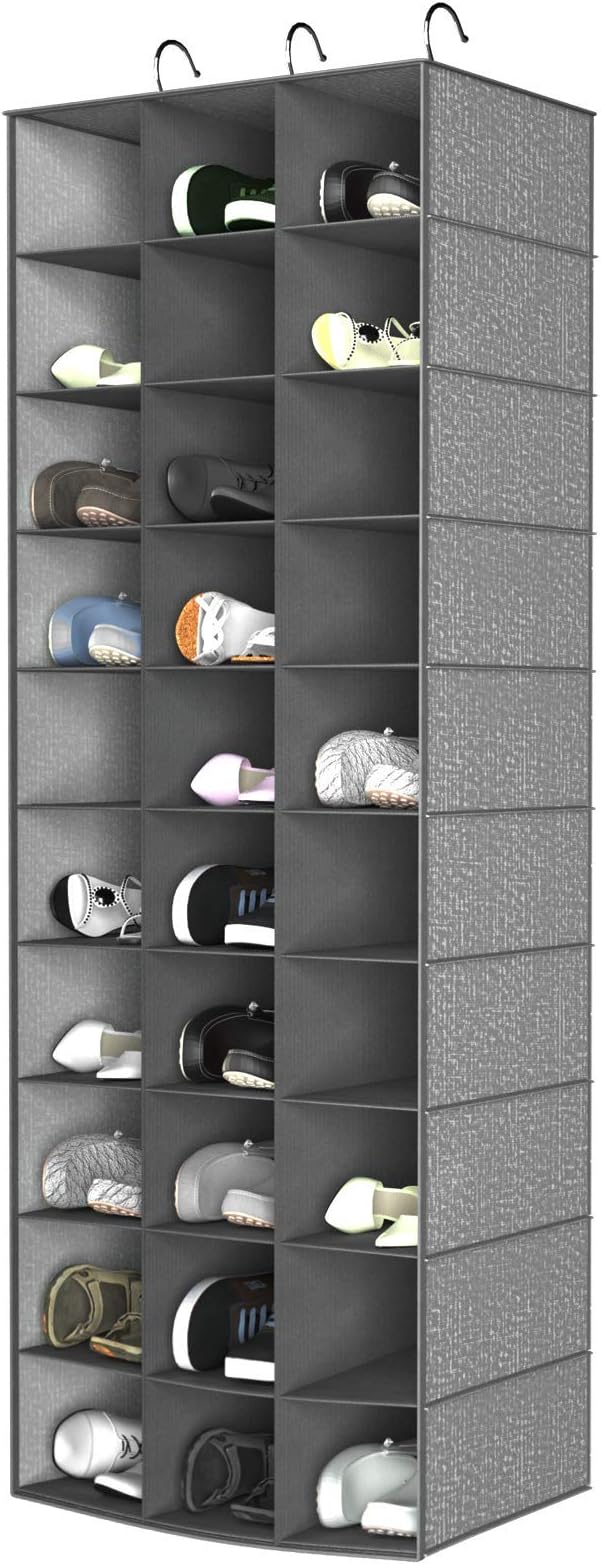 Libeder Hanging Closet Organizers - 30 Section Shoe Shelves, Space Saving Shoe Holder Grey