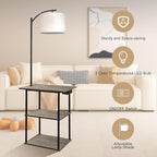 PESRAE Floor Lamp with Tables, End Table with Charging Station(USB & Type-C & AC Port), 3 Color Temperatures 9W LED Bulb, Modern Shelves Side Table for Office, Living Room