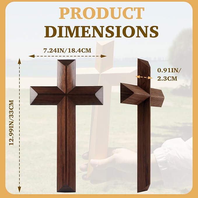 Yookin 13inches Wood Wall Cross Wooden Wall Decor Hanging Cross Decorations for Church Home Office Christian Baptism Religious Gift(Black Walnut)