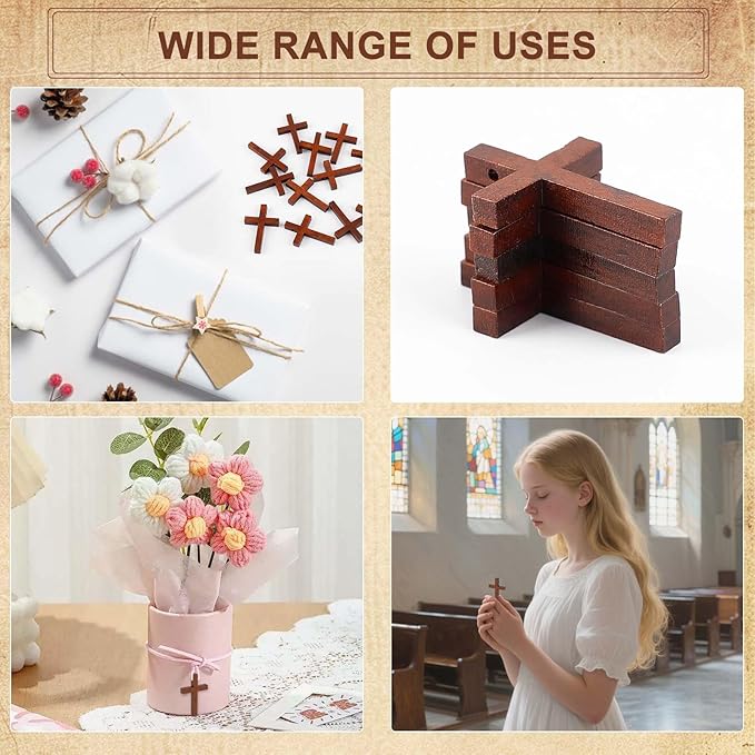 80 Pack Wooden Cross, Wall Crosses Wooden Crosses for Crafts, Wooden Pocket Cross Charms Keychain, Wooden Crosses Pedants for Church Praying, Easter Egg Fillers