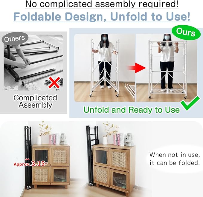 lumizone Folding Clothing Rack with Wheels Expandable Wardrobe Portable Clothes Rack for Hanging Clothes Adjustable Closet Shelves Garment Rack Durable Closet Racks for Hanging Clothes (Pro White)