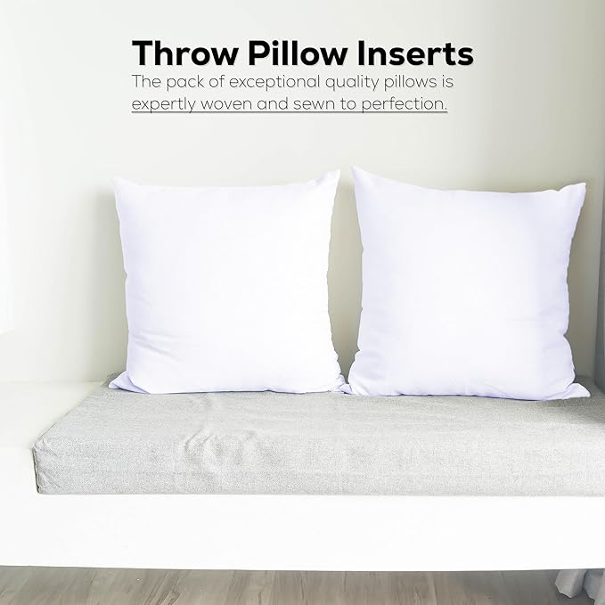 GOLD TEXTILES White Throw Pillows Insert (Pack of 4) Polyester Sham Stuffer Throw Pillow - Lightweight Square Indoor Decorative Pillows - Bed and Cushion Couch Pillows (4, 20 x 20)