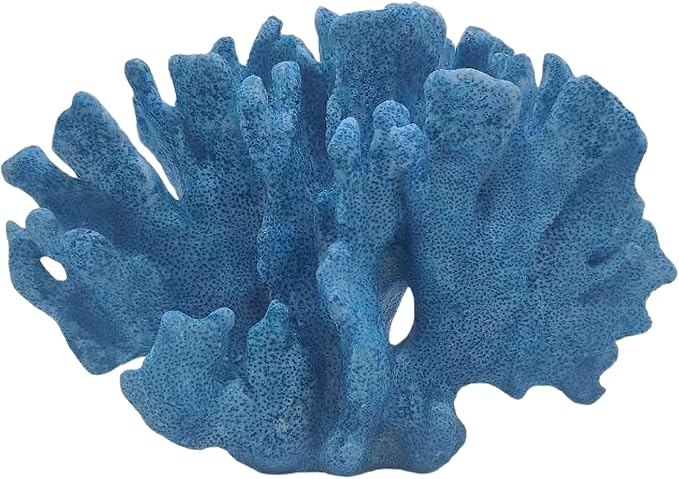 Etlemonde Blue Beach Coastal Fan Coral Decor Resin Statue - Faux Sea Coral Reef for Bathroom Shelf, Coffee Table, Nautical Beach House Home Decor Accent