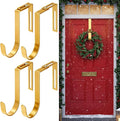 LEIFIDE 4 Pcs Width Adjustable Wreath Hanger for Front Door 1.5-3.78" Large Over the Door 4th of July Decoration Hook 20 Lbs Capacity(Gold)